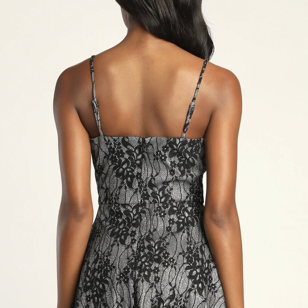 NWT Lulus Sparkle Sensation Silver and Black Lace Skater Mini Dress - Picture 4 of 8